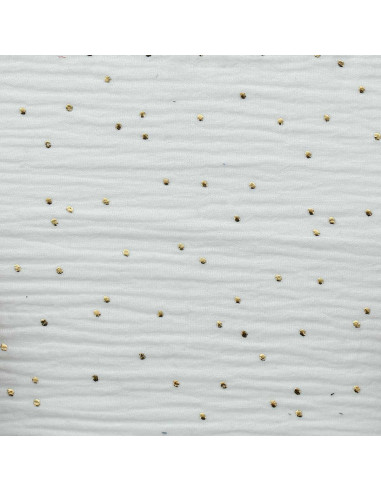 Tissu double gaze de coton mini pois dorés - Blanc