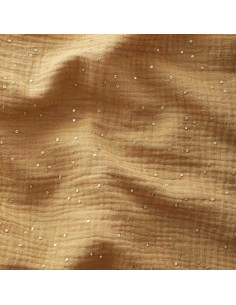 Tissu double gaze de coton mini pois dorés - Camel