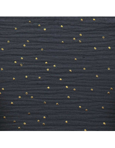Tissu double gaze de coton mini pois dorés - Gris foncé 2