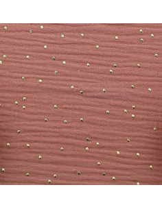 Tissu double gaze de coton mini pois dorés - Marsala 2