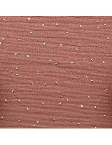 Tissu double gaze de coton mini pois dorés - Marsala