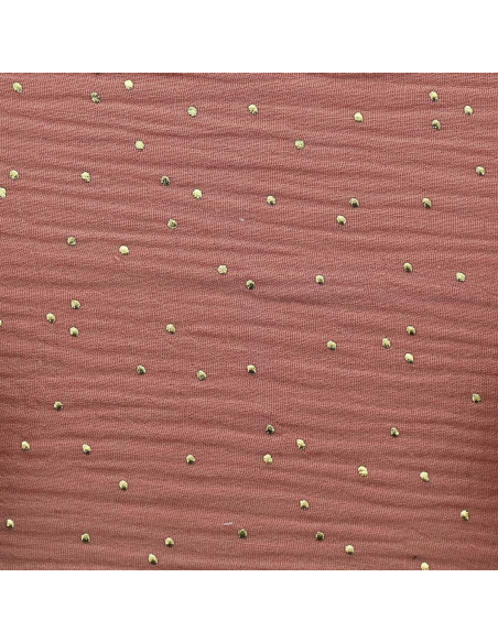 Tissu double gaze de coton mini pois dorés - Marsala