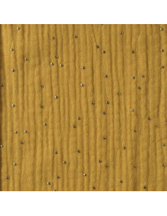 Tissu double gaze de coton mini pois dorés - Moutarde
