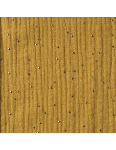Tissu double gaze de coton mini pois dorés - Moutarde