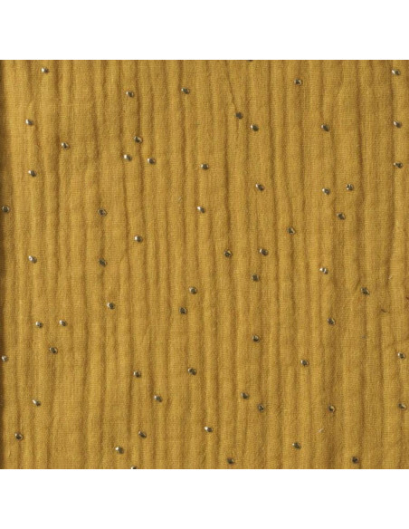 Tissu double gaze de coton mini pois dorés - Moutarde