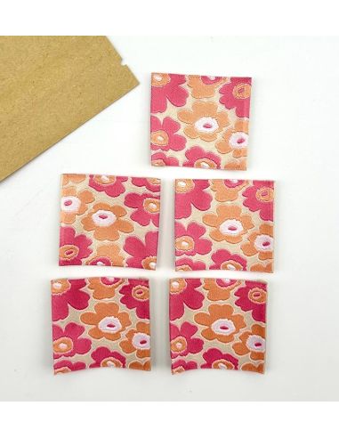 Lot de 5 étiquettes tissées à coudre Fleurs vintage