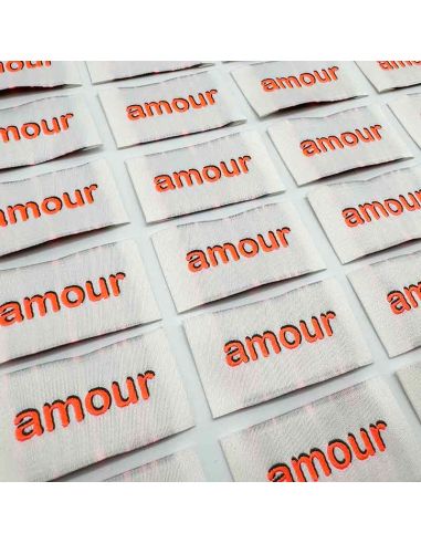 Lot de 5 étiquettes tissées à coudre Amour - Fluo