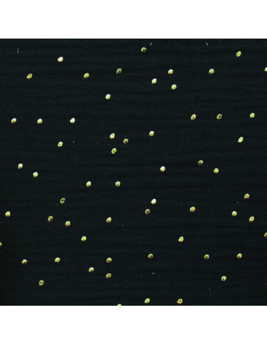 Tissu double gaze de coton mini pois dorés - Noir