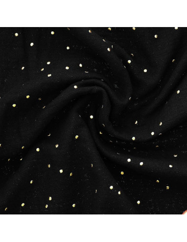 Tissu double gaze de coton mini pois dorés - Noir