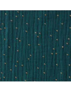 Tissu double gaze de coton mini pois dorés - Paon