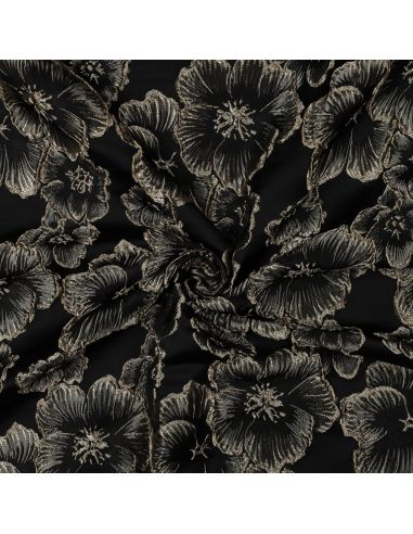 Tissu jacquard - Fleurs noires