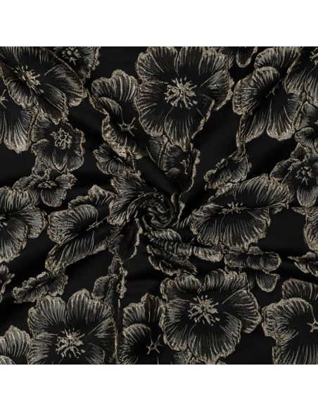 Tissu jacquard - Fleurs noires