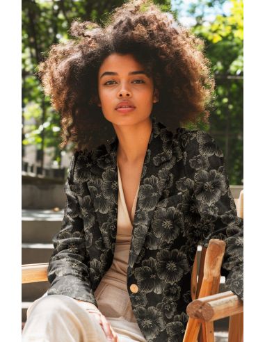 Tissu jacquard - Fleurs noires