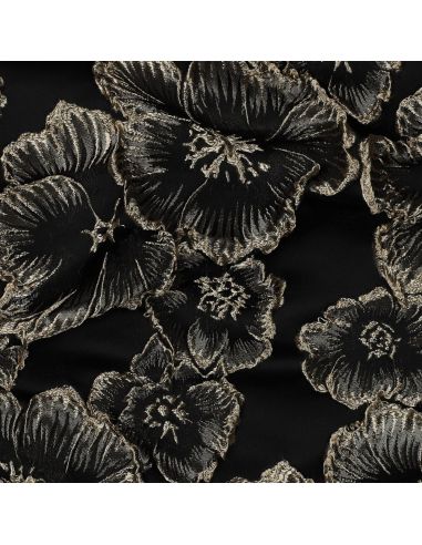 Tissu jacquard - Fleurs noires