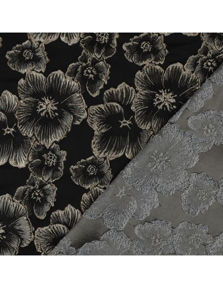 Tissu jacquard - Fleurs noires