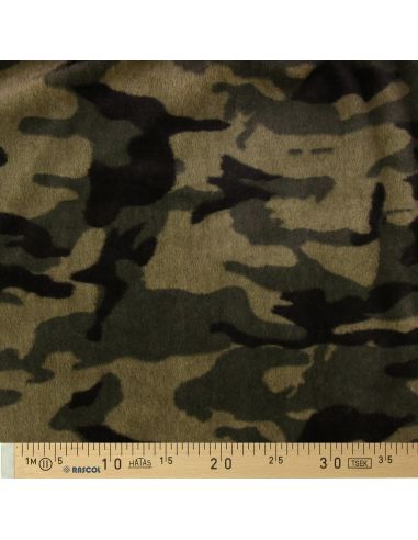 Tissu fausse fourrure camouflage - Kaki