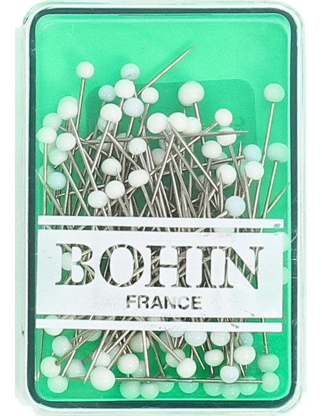 Boite de 80 épingles extra-fines tête de verre blanche Bohin
