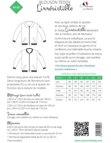 Patron de blouson pour homme l´Irrésistible - Les BG