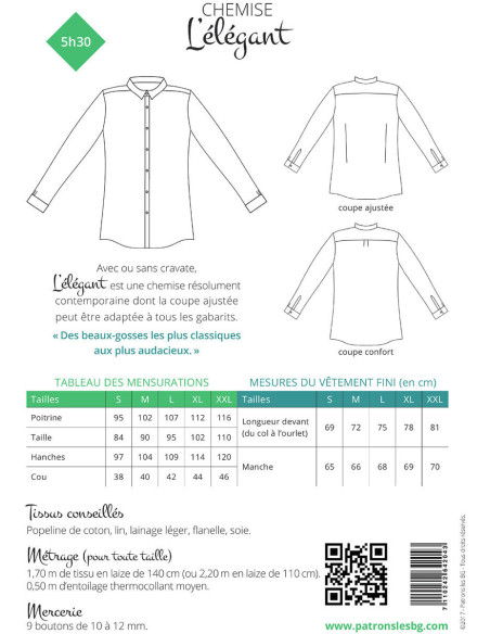 Patron de chemise pour homme L´Élégant - Les BG