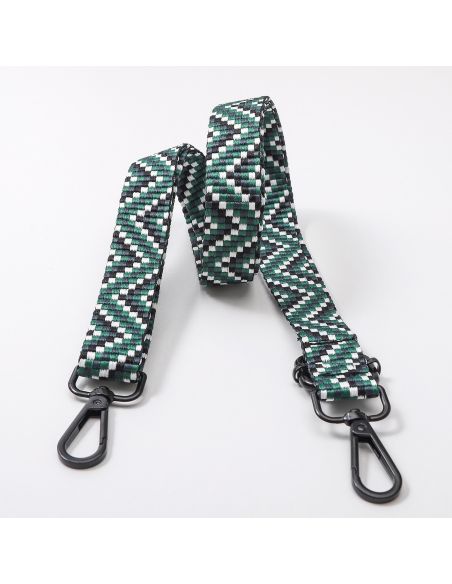 Sangle de sac avec mousquetons - Zig zag Vert et noire
