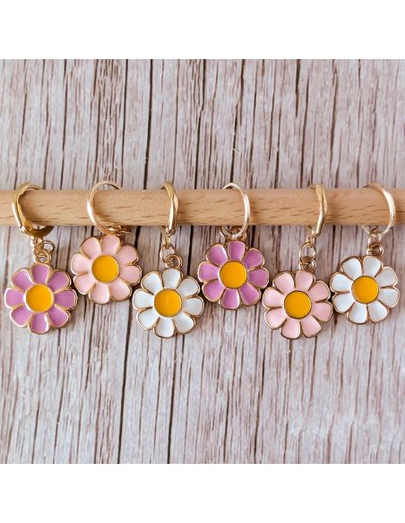 Lot de 6 anneaux marqueurs de maille - Assortiment de marguerites