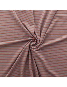 Tissu jersey gratté rayures fines - Gris moyen et orange vif
