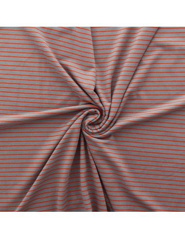 Tissu jersey gratté rayures fines - Gris moyen et orange vif