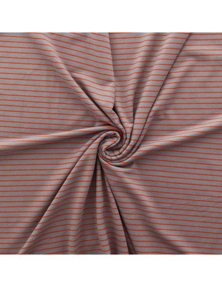 Tissu jersey gratté rayures fines - Gris moyen et orange vif