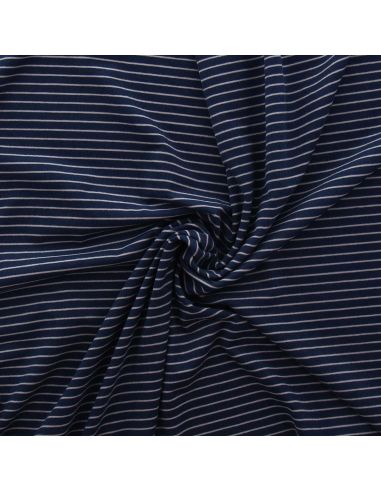 Tissu jersey gratté rayures fines - Bleu marine et gris