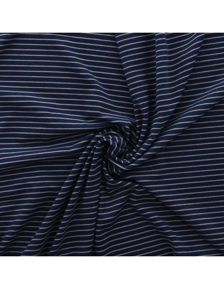 Tissu jersey gratté rayures fines - Bleu marine et gris