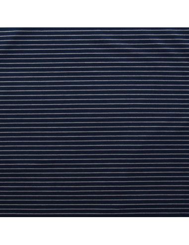 Tissu jersey gratté rayures fines - Bleu marine et gris