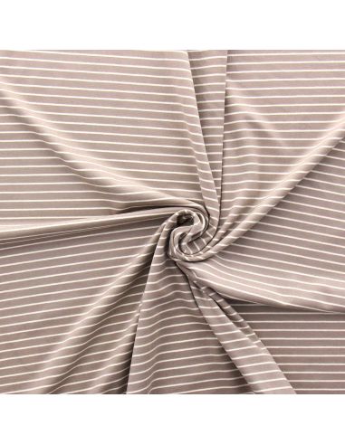 Tissu jersey gratté rayures fines - Beige et écru