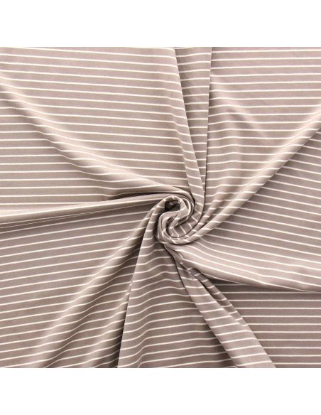 Tissu jersey gratté rayures fines - Beige et écru