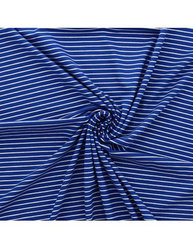 Tissu jersey gratté rayures fines - Bleu et blanc