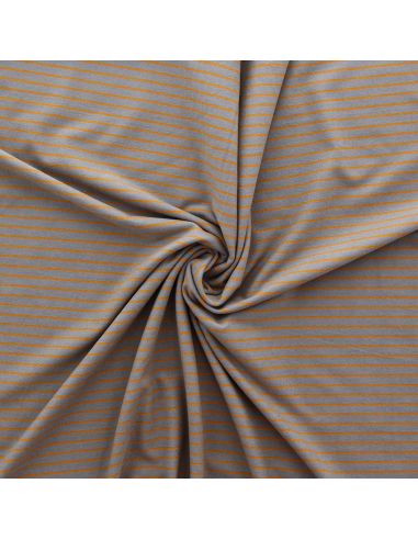 Tissu jersey gratté rayures fines - Gris et jaune foncé