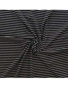 Tissu jersey gratté rayures fines - Noir et blanc