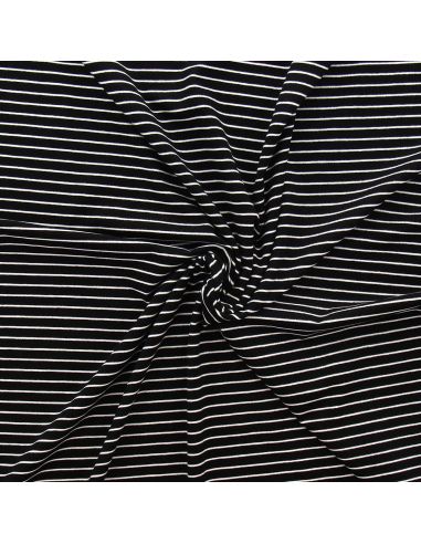 Tissu jersey gratté rayures fines - Noir et blanc