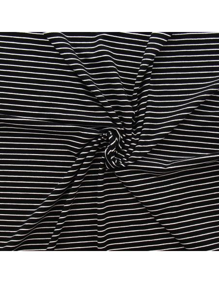 Tissu jersey gratté rayures fines - Noir et blanc