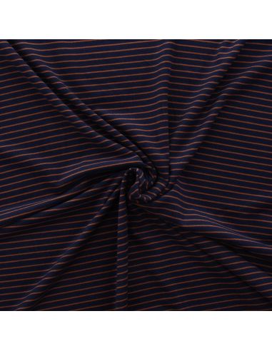Tissu jersey gratté rayures fines - Bleu marine et marron