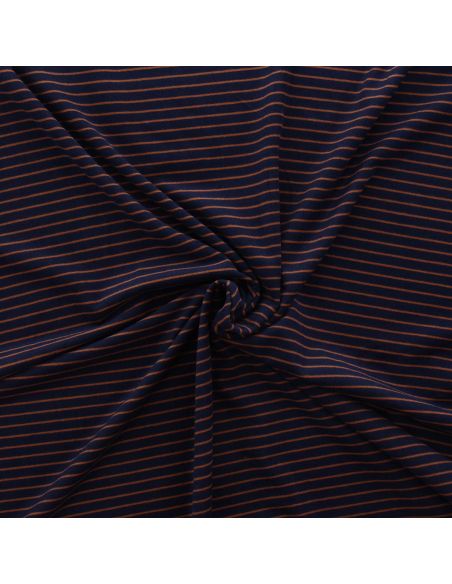 Tissu jersey gratté rayures fines - Bleu marine et marron