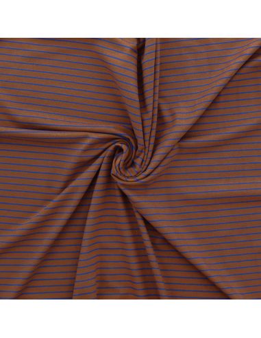 Tissu jersey gratté rayures fines - Marron et bleu