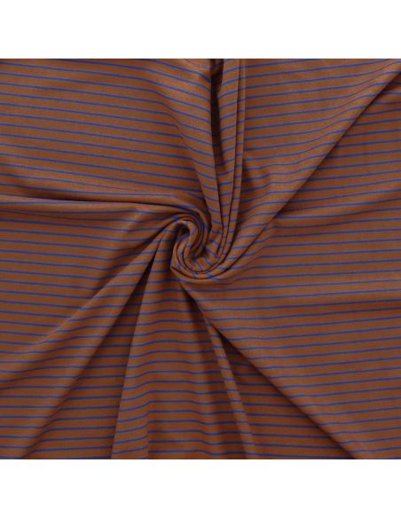 Tissu jersey gratté rayures fines - Marron et bleu