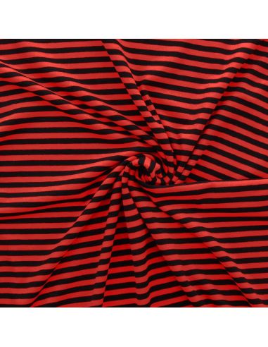 Tissu jersey gratté rayures larges - Rouge et noir