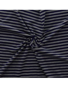 Tissu jersey gratté rayures larges - Bleu marine et gris