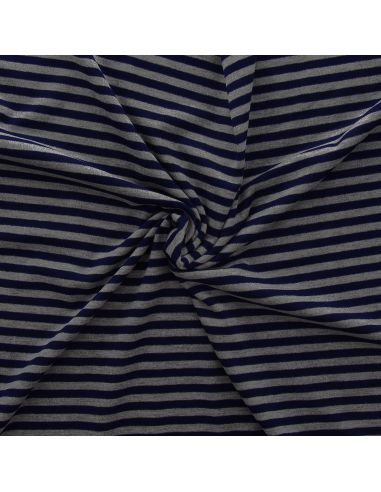 Tissu jersey gratté rayures larges - Bleu marine et gris