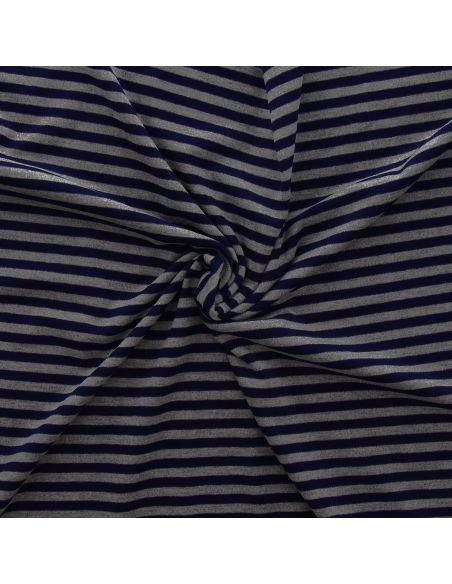 Tissu jersey gratté rayures larges - Bleu marine et gris