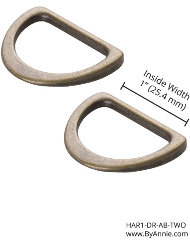 Set de 2 anneaux en D passant 25 mm laiton antique