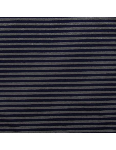 Tissu jersey gratté rayures larges - Bleu marine et gris