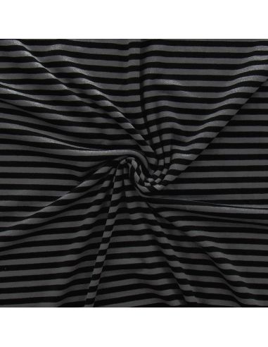 Tissu jersey gratté rayures larges - Gris et noir