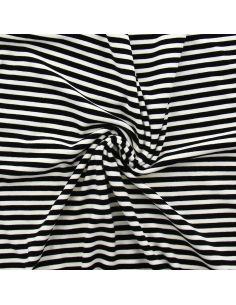 Tissu jersey gratté rayures larges - Noir et écru